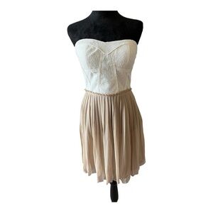 Aryn K Cream & Taupe Strapless Lace Chiffon Mini Dress Women's Size Small
